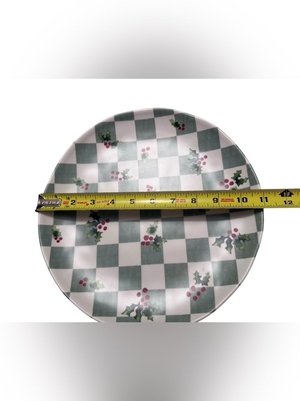 C&C California Christmas Holly Check Dinner Plates Set of 4 Melamine 11” - Picture 5 of 6